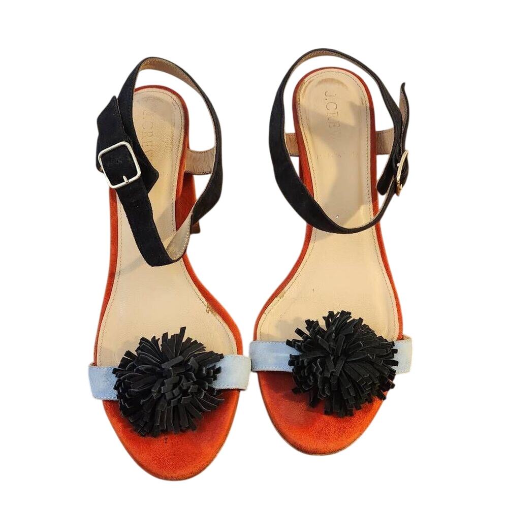 J.  Crew Pom Pom Color Block Heels Size 9